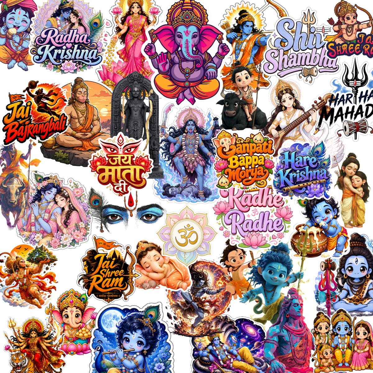 Hindu Gods Sticker Pack, 37 Waterproof Vinyl Stickers, Krishna, Shiva, Ganesha, Hanuman and More