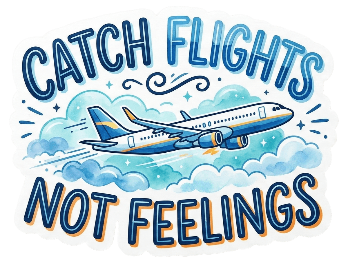 Catch Flights, Not Feelings – Airplane Travel Sticker