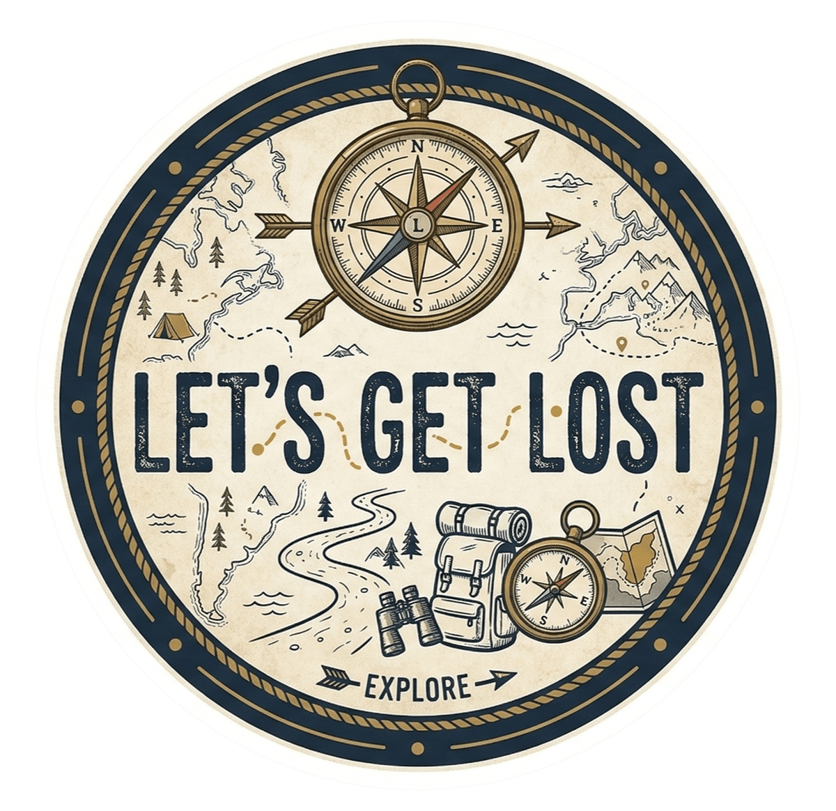 Let’s Get Lost – Vintage Adventure Compass Travel Sticker