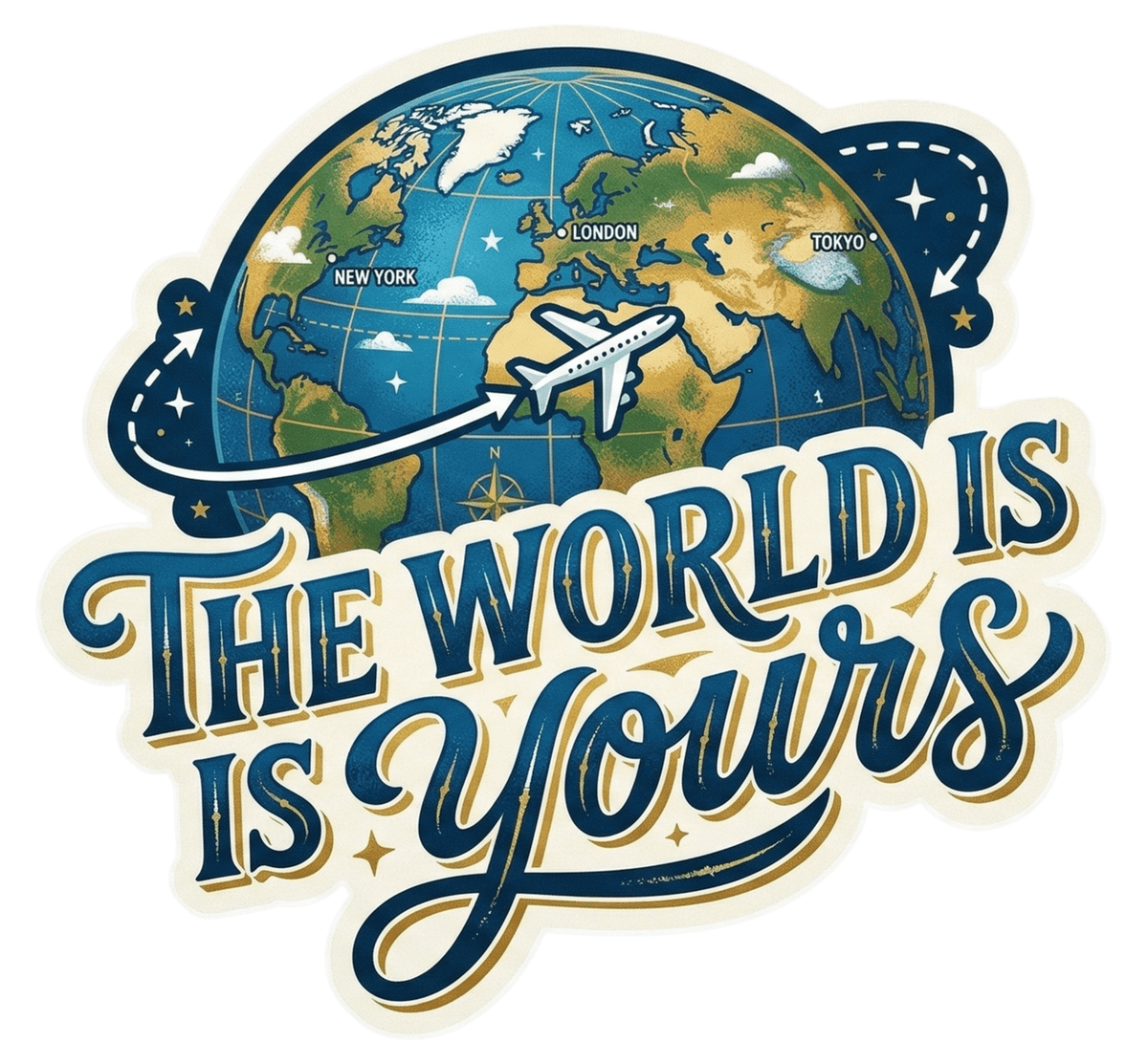 The World Is Yours Travel Sticker – Adventure Globe & Airplane Vinyl Sticker