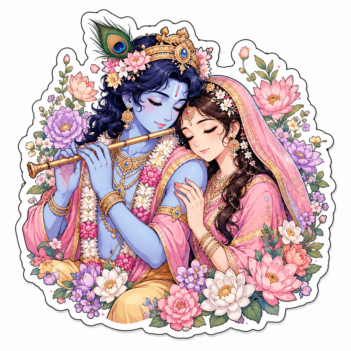 Divine Radha Krishna Floral Love Sticker