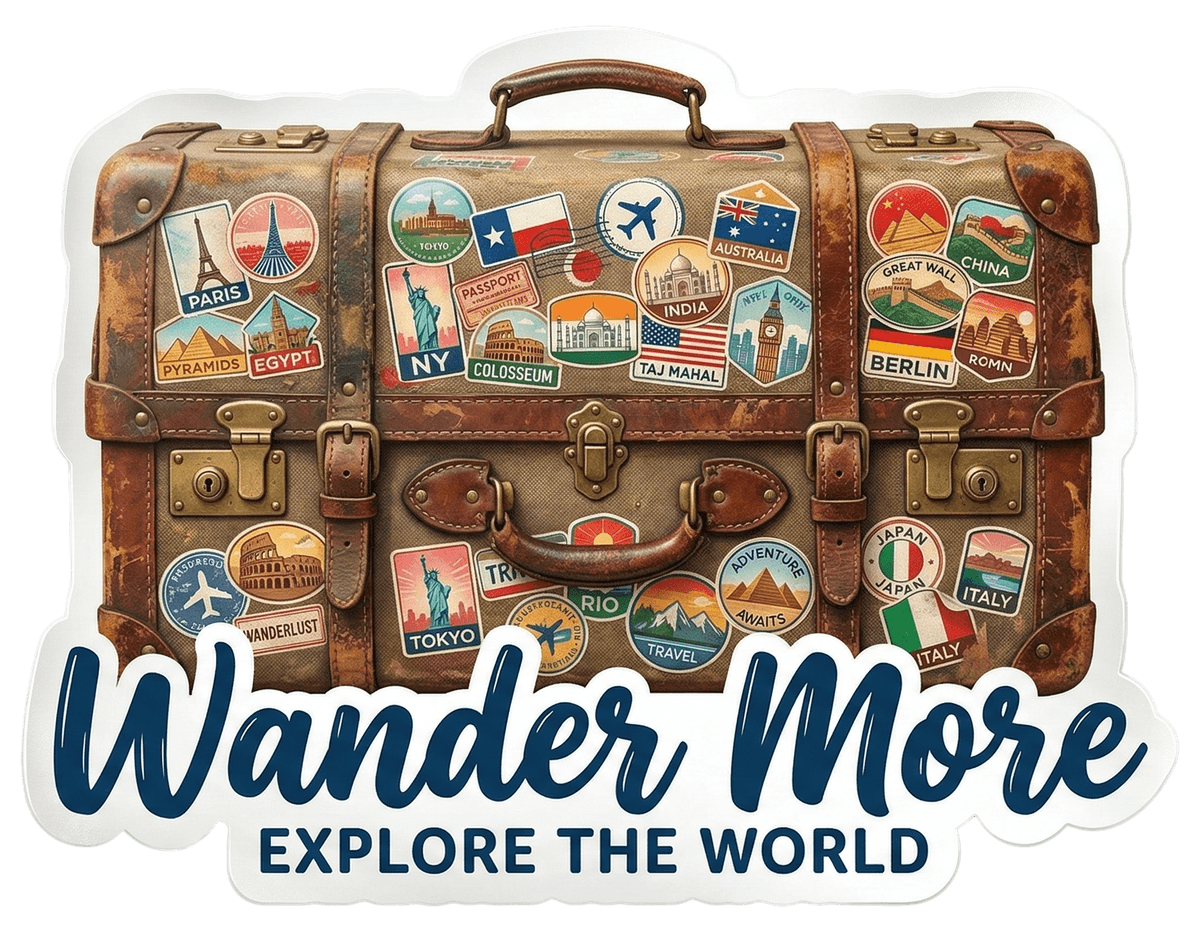 Wander More – Vintage Travel Suitcase Adventure Sticker