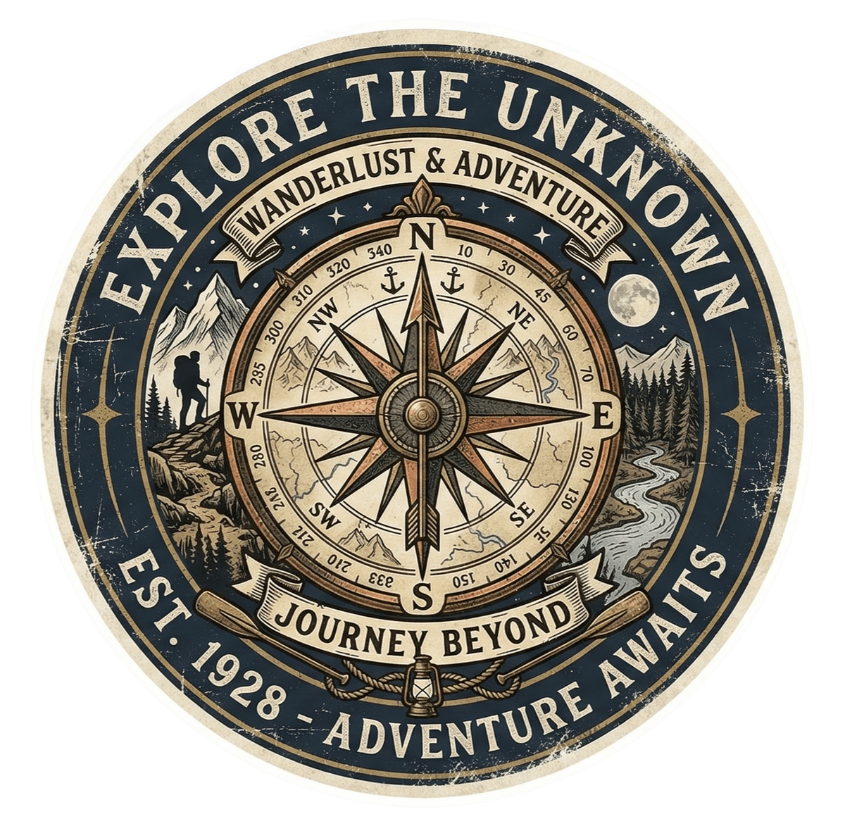 Explore the Unknown Vintage Compass Adventure Sticker