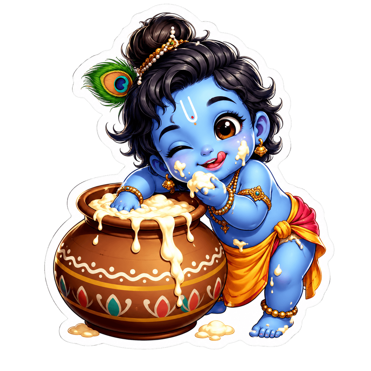 Playful Baby Krishna & Makkhan Pot Sticker