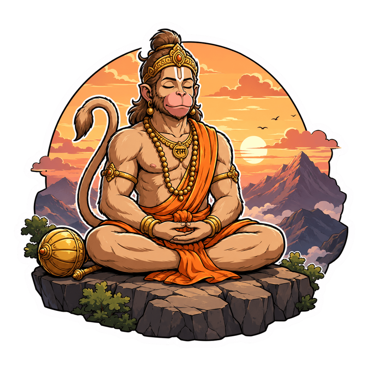 Meditating Lord Hanuman Sunset Sticker