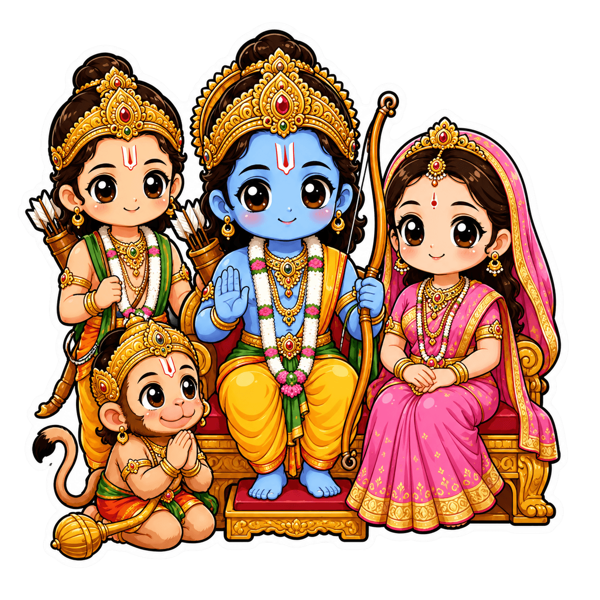 Kawaii Ram Darbar Divine Family Sticker