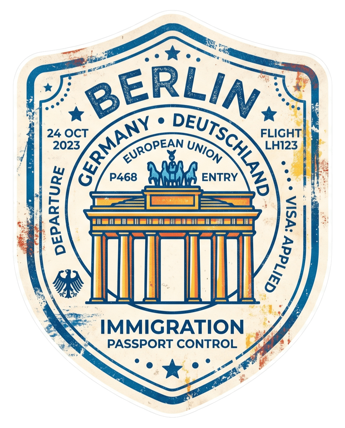 Berlin Germany Vintage Passport Stamp Travel Sticker | Brandenburg Gate Immigration Badge