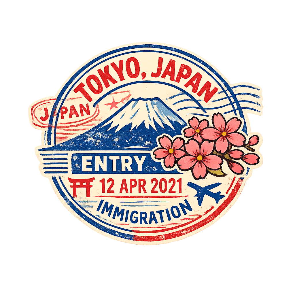 Tokyo, Japan Vintage Passport Stamp Sticker – Mount Fuji Entry Travel Decal