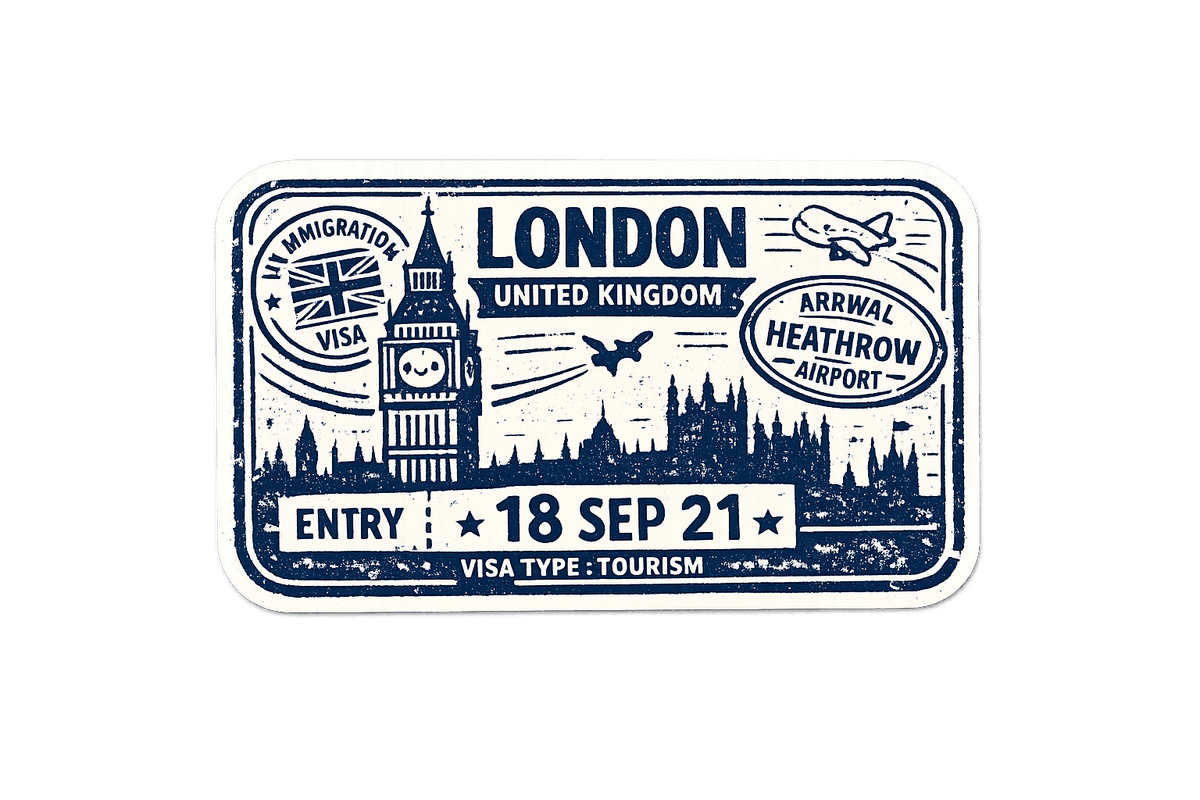 London United Kingdom Vintage Passport Stamp Sticker – Big Ben Travel Decal