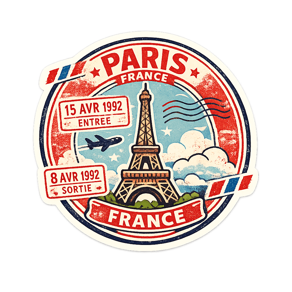 Paris, France Vintage Passport Stamp Travel Sticker
