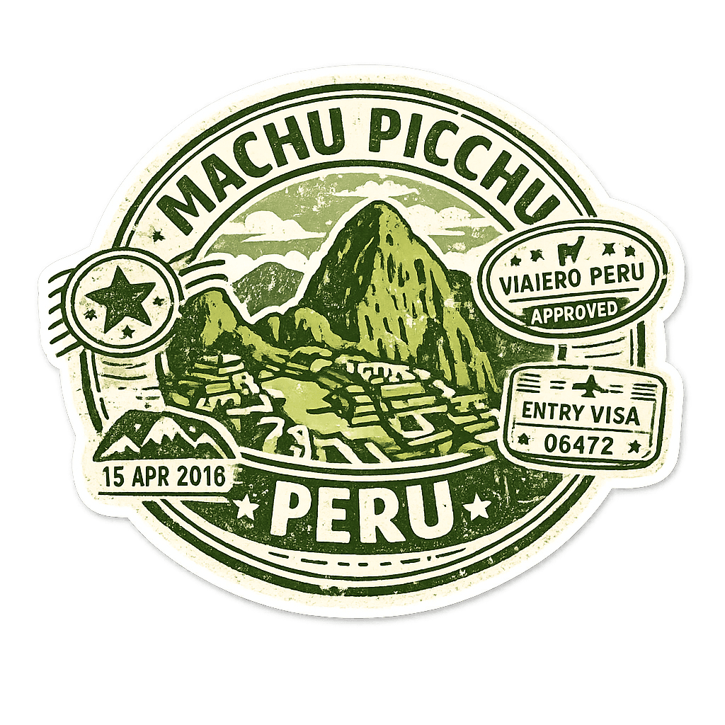 Machu Picchu Peru Vintage Passport Stamp Sticker | Retro Travel Badge Decal