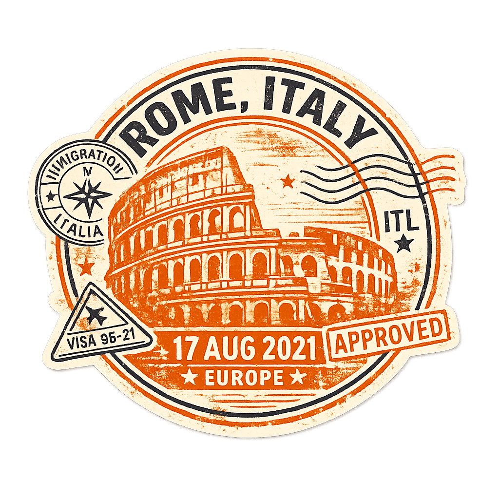 Rome, Italy Vintage Passport Stamp Travel Sticker